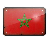 Plaque en métal avec drapeau du Maroc au look vintage 20,3 x 30,5 cm