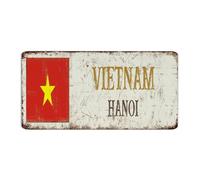 Plaque en métal avec drapeau du Vietnam-Hanoï - 15,2 x 30,5 cm - Tendance et chic - Pour porte d'entrée, terrasse - Décoration en aluminium - Plaque en métal pour intérieur