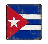 Plaque en métal avec drapeau national de Cuba - Cadeau rustique en aluminium - Décoration patriotique patriotique - En métal vieilli - Vintage - Pour bar, grotte - 30,5 x 30,5 cm