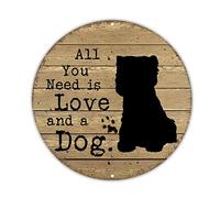 Plaque en métal avec inscription « All You Need is Love and A Dog » - Décoration murale amusante pour la maison, la cuisine, la salle à manger, le café - 22,9 x 22,9 cm