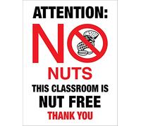 Plaque en métal avec inscription « Attention No Nuts This Classroom is Nut Free Thank You » - Décoration murale - Pour intérieur et extérieur - 20,3 x 30,5 cm