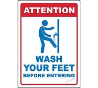 Plaque en métal avec inscription « Attention Wash Your Feet Before Entering » - Style rustique - Rétro - Chic - Décoration murale - 30,5 x 45,7 cm