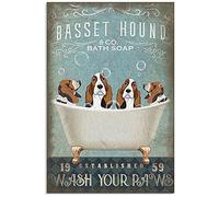 Plaque en métal avec inscription « Basset Hound Puppies On Bath Tub » - 20,3 x 30,5 cm