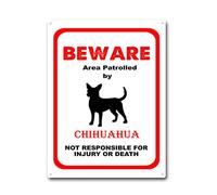 Plaque en métal avec inscription « Beware Area Patrolled by Chihuahua » - 30,5 x 40,6 cm - Décoration murale pour bar, café