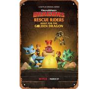 Plaque en métal avec inscription Dragons : Rescue Riders : Hunt for the Golden Dragon 2020 - 20,3 x 30,5 cm - Décoration murale vintage rétro