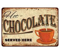 Plaque en métal avec inscription « Hot Chocolate Served Here » - Décoration murale vintage - 20 x 30 cm