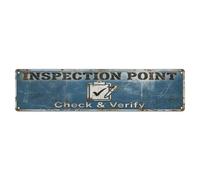 Plaque en métal avec inscription « Inspection Point Check Verify »