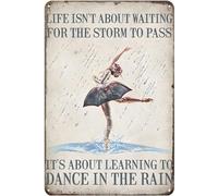 Plaque en métal avec inscription « Learning to Dance in The Rain » - Décoration murale pour maison, cuisine, bar, café, club, grotte - 30,5 x 40,6 cm