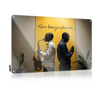 Plaque en métal avec inscription « Man Cave Signs And Decor Two Men In Profile: Musician And Prayerist Against Yellow Wall » - 20 x 30 cm