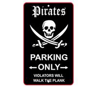 Plaque en métal avec inscription « Pirates Parking Only Violators Will Be Plank », idéale pour bar, café, jardin, cour intérieure et extérieure 20,3 x 30,5 cm