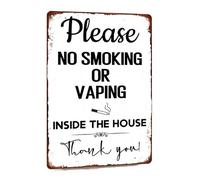 Plaque en métal avec inscription « Please No Smoking Or Vaping Inside The House » - Décoration murale vintage pour cuisine, café, bar - 20,3 x 30,5 cm