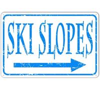 Plaque en métal avec inscription « Ski Slopes » - Décoration murale d'intérieur rétro - Décoration vintage - Pour garage, grotte d'homme - 20,3 x 30,5 cm
