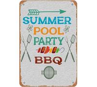 Plaque en métal avec inscription « Summer Pool Party Grilling And Barbecue Time Lovers Smoking Meat Party » - 20,3 x 30,5 cm