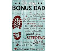 Plaque en métal avec inscription « To My Bonus Dad Heart Makes Us Family Love Your Little Girl Dad » - Cadeau de la part d'une fille - Parfait pour le bureau, le garage, la grotte d'homme - Décoration