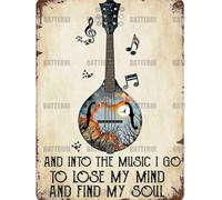 Plaque en métal avec mandoline et into the music I get to lose my mind and find my soul style vintage art fantaisie pour cuisine, bar, club, garage, jardin, décoration murale 30,5 x 40,6 cm