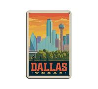 Plaque en métal avec motif coucher de soleil de Dallas Texas pour maison, cuisine, restaurant, club, maison, voyage, 14 x 20 cm