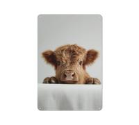 Plaque en métal avec motif vache des Highland qui regarde, décoration murale pour bar, pub, club, café, chambre, ferme, blanc, 30 x 20 cm