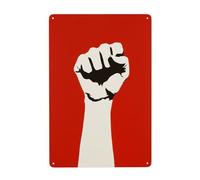 Plaque en métal avec poing levé sur un rouge - Décoration murale pour salle de bain, toilettes, ferme, toilettes, cour - 20 x 30 cm