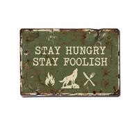 Plaque en métal avec slogans de motivation rétro « Stay Hungry Stay Foolish Hustle » - Décoration murale pour café, club, bar, bureau, maison, jardin - 20,3 x 30,5 cm