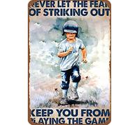 Plaque en Métal Baseball Boy Le Jeu Parce Que Tu As Peur De Frapper La Balle Hors du Plaque Métallique Murale Décor pour Bureau Garage Exterieur Décoratives S
