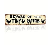 Plaque en métal « Beware of the Tiny Raptors » - Décoration murale de ferme pour cuisine, ferme, entrée, salon - 10,2 x 40,6 cm
