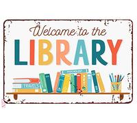 Plaque en Métal Bienvenue pour La Bibliothèque Debout sur Le Porche De La Porte D'Entrée Bienvenue chez Les Amoureux des Livres De La Bibliothèque Exquis Et Beau Poster Métallique Rétro P S