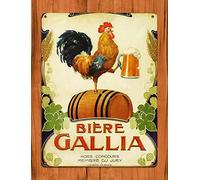 Plaque en métal « Biere Gallia » - Décoration murale - 20,3 x 30,5 cm