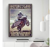 Plaque en métal Biker Man Love Surfing Motorcycling Surfboarding Solves The Rest Superbike Man Art Moto Lover Cadeau Homme Love Moto Surf Plaque en métal 15,2 x 20,3 cm