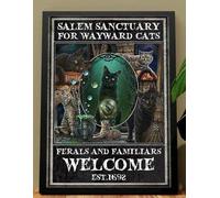 Plaque en métal Black Cat Salem Sanctuary For Wayward Cats Ferals Est 1962 Affiche de décoration murale style sorcière 20,3 x 30,5 cm