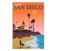 Plaque en métal California San Diego, décoration murale vintage rustique, style caverne, café, bar, chambre à coucher, nostalgique, 30 x 30 cm