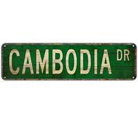 Plaque en métal Cambodge DR vintage en étain pour chambre à coucher, cuisine, jardin, mur, bar, club, café, décoration d'intérieur, 10,2 x 40,6 cm