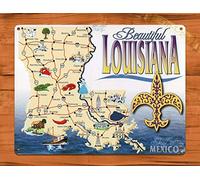 Plaque en métal - Carte de la Louisiane - Cajun - Décoration murale rustique - Pour bar, pub, maison - 20,3 x 30,5 cm