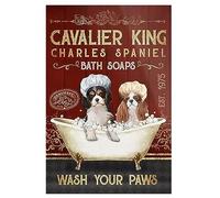 Plaque en métal Cavalier King Charles Spaniel Dog Bath Soap Company - Panneau vintage en aluminium pour maison, café, 20,3 x 30,5 cm