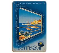 Plaque en métal « Ce Soir dans le Train Cote Demain Matin Cote Dazur » - Décoration murale vintage - 20 x 30 cm
