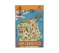 Plaque en métal classique de San Francisco Carte touristique Golden Gate | Plaque murale ronde de style vintage de 20,3 x 30,5 cm pour café, club, bar, bureau, maison, jardin, porte d'entrée