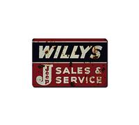 Plaque en métal classique - Willys Jeep Sales and Service - Reproduction vintage - 20,3 x 30,5 cm - Décoration murale - Affiche vintage