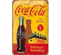 Plaque en métal Coca Cola - Affiche rétro rafraîchissante - Pour café, bar, maison - 30,5 x 20,3 cm