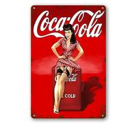 Plaque en métal Coca Cola Pinup Girl - Décoration murale vintage - Art rétro - Décoration amusante pour la maison et la ferme - Cadeau chic pour bar, pub, café, salon, garage - 20,3 x 30,5 cm