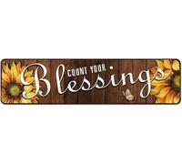 Plaque en métal « Count Your Blessings » - Décoration murale amusante pour jardin, maison, ferme, cour, porte d'entrée, intérieur et extérieur - 10,2 x 40,6 cm