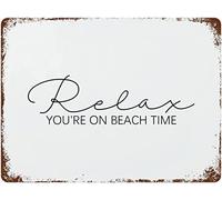 Plaque en métal créative « Détendez-vous, c'est l'heure de la plage » - Décoration murale rétro humoristique pour la maison, le jardin, les bars, les restaurants, les cafés, les bureaux, les magasins