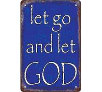 Plaque en métal créative « Lâchez prise et laissez Dieu » - Décoration murale humoristique et originale pour la maison, le jardin, les bars, les restaurants, les cafés, les bureaux, les magasins, les