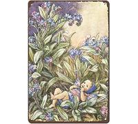 Plaque en métal de 20,3 x 30,5 cm avec inscription « The Forget-me-not Fairy Flower Fairies Garden Ative Farmhouse Home » - Décoration murale vintage amusante - Cadeau