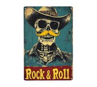 Plaque en métal de 20,3 x 30,5 cm avec tête de mort dans un chapeau - Décoration classique Western Rock 20,3 x 30