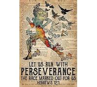 Plaque en métal de 20,3 x 30,5 cm, « Let Us Run with Perseverance The Race Marked Out for Us » - Décoration murale vintage - Cadeau d'anniversaire, de jardin, de cour