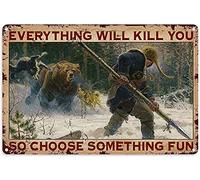 Plaque en métal de chasse à l'ours de chasse, il y avait un garçon qui aimait vraiment la chasse, affiche en aluminium de décoration murale vintage pour la maison, le bar, le café, le garage 20,3 x 30