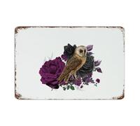 Plaque en métal de ferme pour Halloween, chouette, squelette, fleur, décoration d'intérieur, plaque en métal pour jardin, entrée, cour, oiseau perché sur squelette, poster d'art cadeau pour porche