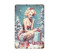 Plaque en métal de Noël en métal vintage Père Noël Décoration murale rustique pour la maison et les fêtes 20,3 x 30,5 cm Plaque rétro en fer blanc