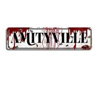 Plaque en métal de style rétro « Amityville » - Un must have pour les amateurs d'horreur - Décoration murale vintage - Motif éclaboussures de sang - 40,6 x 10,2 cm (B67)