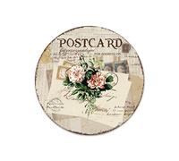 Plaque en métal de style vintage en forme de fleur, grain de bois, carte postale, lettre rose, panneau rond en aluminium pour intérieur ou extérieur, porche, cheminée, jardin, chambre à coucher