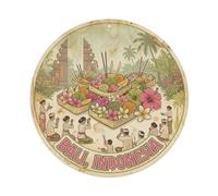 Plaque en métal de voyage bouddhiste du temple balinais offrant Canang Sari | Décoration murale ronde en métal pour café, club, cave, jardin 20,3 x 20,3 cm